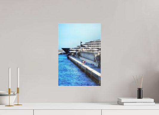 Framed vertical photo print showing blue water along a cruise ship dock